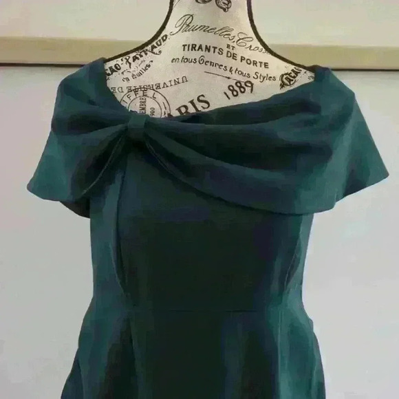 MAACIE | Women's Dark Green Bardot Bow Detail Midi Maternity Dress - Picture 2 of 5